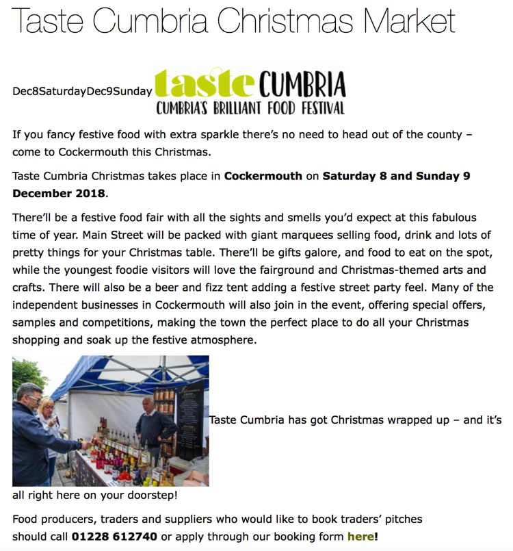 Taste Cumbria Christmas Cockermouth December 2018