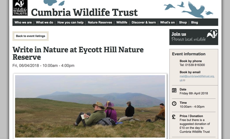 Write in Nature at Eycott Hill Nature Reserve April 2018