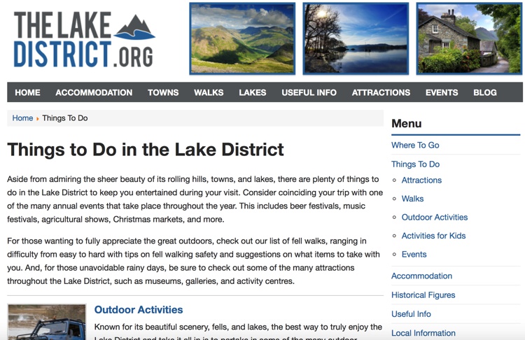 TheLakeDistrict.org Things to Do section