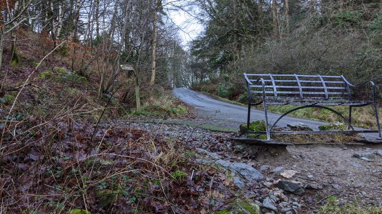 The bench at the start of the footpath